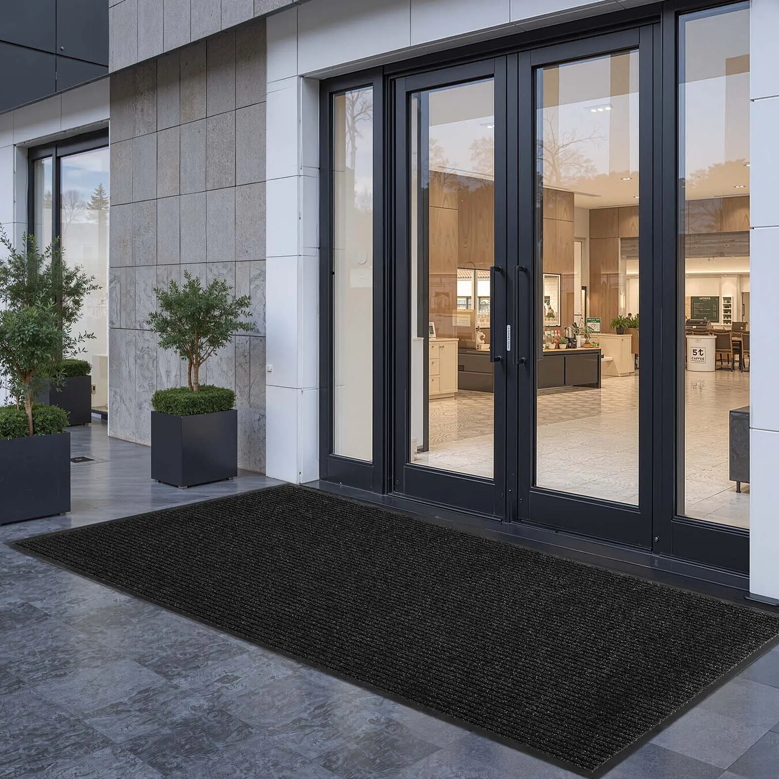 【SummerFinds】VEVOR Front Door Mat, 8 x 4 ft Commercial Floor Mat for Indoor and Outdoor, Stylish Striped Industrial Carpet with PVC Backing, Heavy Duty Washable Entry Rug for Hallway, Balcony, Garage, Grey