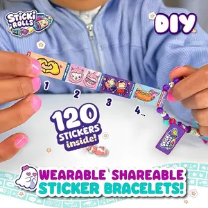 DIY Sticker Bracelet Craft Set, Wearable Sticker Jewelry with 120 Mini Stickers & Mystery Scrolls, Reusable Creative Gift for Kids 5-12, Perfect for Party, Classroom, Christmas, New Year & Children's Day Gifts Sticker Packs