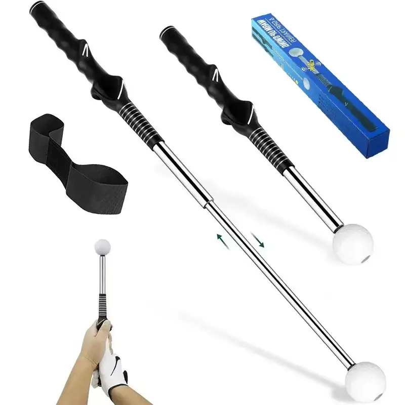 Non-slip rubber handle retractable golf swing training aid; golf grip trainer and golf swing trainer for warm-up; right-handed golf club for indoor practice; golf accessories—strength and tempo training for chipping and hitting speed stick golf.