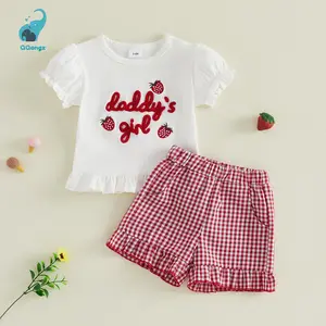 Baby Girl 2Pcs Summer Outfits Short Sleeve Strawberry Embroidery Tops and Shorts Set Toddler Spring Clothes