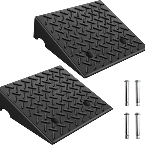 Portable Durable Rubber Driveway Curb Ramp Set (2-Pack, 8818 lbs/4-ton Strength for Trucks) - 5/6" Curb Clearance, Enhanced Traction, Easy to Install Bolt Mounting, Water Drainage Grooves, Works for Cars & RVs, Garages