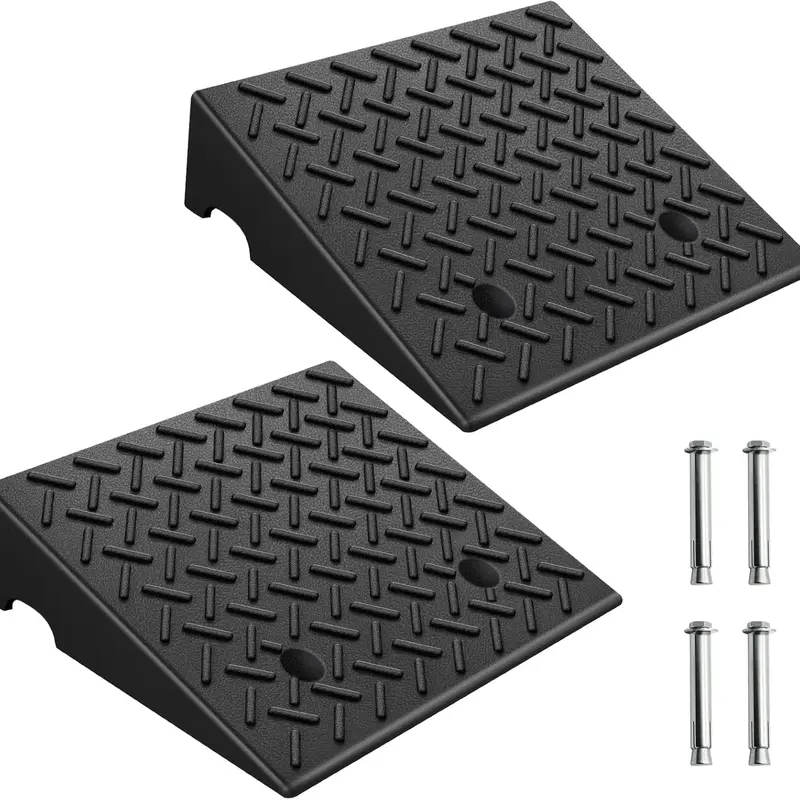 Portable Durable Rubber Driveway Curb Ramp Set (2-Pack, 8818 lbs/4-ton Strength for Trucks) - 5/6" Curb Clearance, Enhanced Traction, Easy to Install Bolt Mounting, Water Drainage Grooves, Works for Cars & RVs, Garages