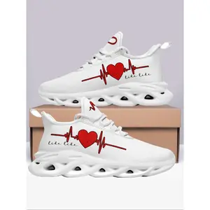 Women’s heart-design lace-up running shoes with a blade sole; casual, comfortable, breathable sports shoes; versatile round-toe chunky sneakers for everyday wear