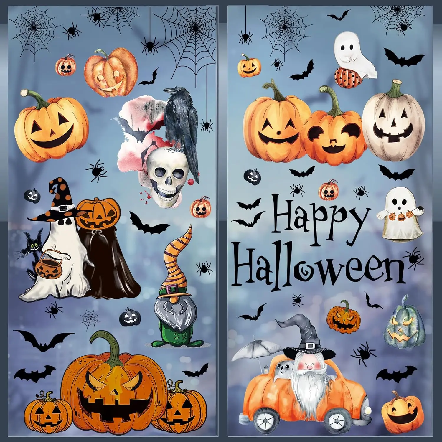 102Pcs PVC Halloween Decorative Window Clings Set, 8 Sheets Ghosts-Pumpkins Window Stickers for Stickers Shopping, Household Decoration Supplies, Room Decor (Home Office Indoor Party Glass Display), Decorations Supplies