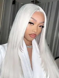 Aodbar hairs 13*6 Transparent Lace Front Wig White Color  Hair Heat Resistant Fiber Hair 28 Inch Long Straight Hair Silver Blonde Wig for Daily, Party and Cosplay Use