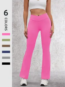 Classic Sexy Fitted Cross-Waist Wide-Leg Women's Casual Flared Pants, High Waist Spring & Fall Fashion Long Trousers, Womenswear