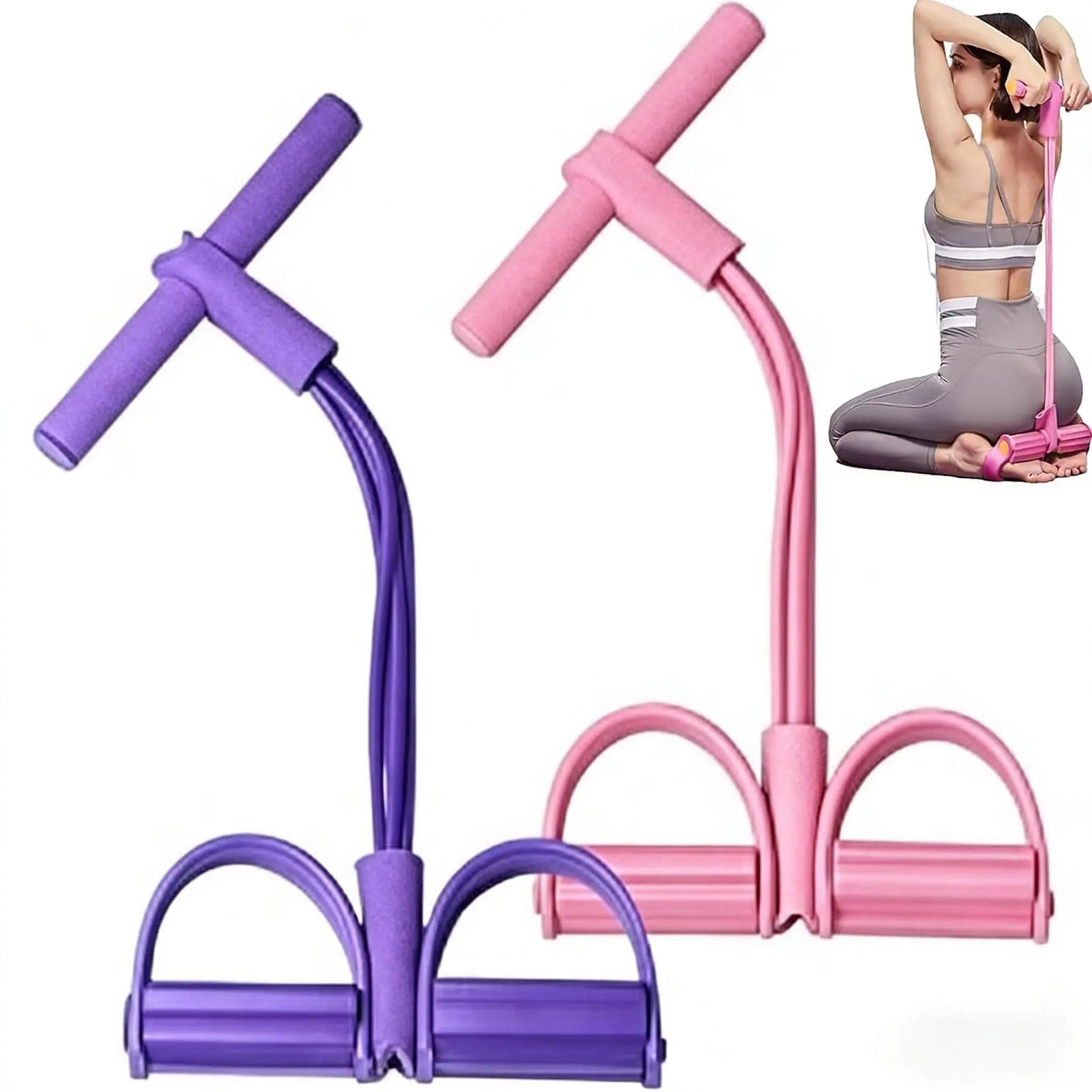 6-Tube Elastic Pedal Resistance Band, Sit-Up Puller for Full-Body, Yoga, and Abdominal Training, Compact Exercise Equipment for Home Gym, Fitness Bands