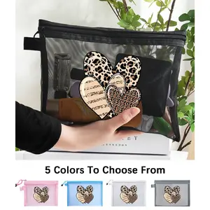 Women's Leopard Print Heart Makeup Bag, Large Capacity Travel Cosmetic Organizer, Smooth Zipper, Elegant Gold Design, Ideal Gift for Women and Girls, Makeup Pouch, Travel Cosmetic Bags