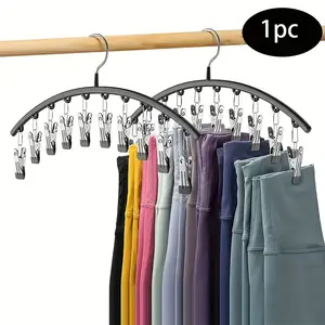 1pc Durable Clothes Rack with 10 Clips, Ideal for Closet Storage, Balcony Outdoor Hanging, Saves Space, Space Saving Hangers, Suitable for Lingerie, Socks, Towels, Pants Hanger