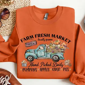 Farm Fresh Pumpkin Sweatshirt, Cozy Fall Crewneck, Vintage Truck Autumn Sweater, Pumpkin Patch Top, Rustic Thanksgiving Outfit, Women's Fall Gift