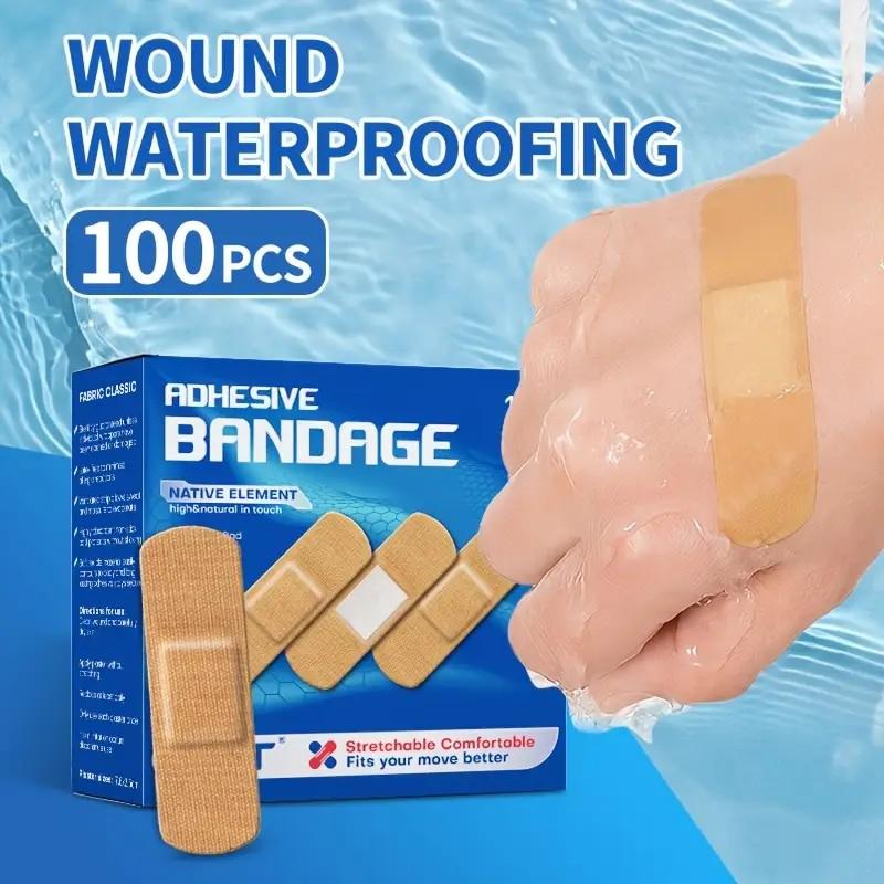 100/500pcs Flexible Fabric Adhesive Bandage, High Viscosity, Waterproof And Breathable, Beige, One Size Fits All, Individually Packaging, First Aid And Wound Care Products