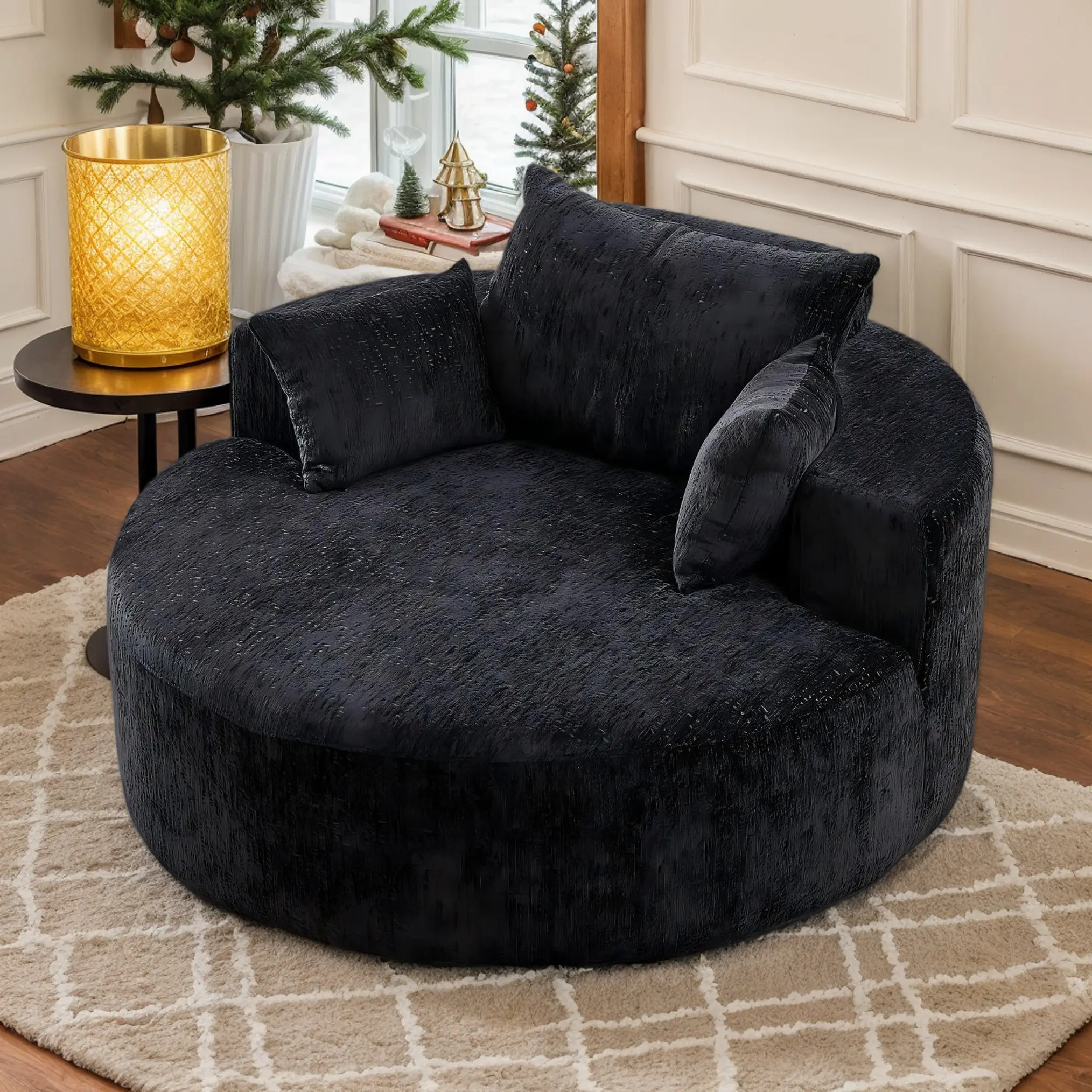 Eyisean 55" Chenille Modern Couch, Oversized Round Indoor Chaise Lounge Chair, Upholstered Floor Sofa with Pillow, No Assembly Required, for Living Room, Bedroom