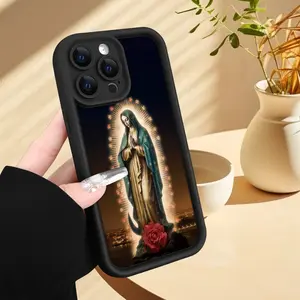 Case for iPhone 16 Pro Max 15 Plus 14 13 12 11 XS XR Rose Virgin Mary Pattern Drop Protection Shockproof Soft Silicone smartphone Cover