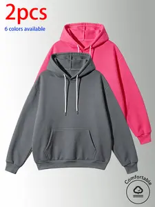 2-pack: men’s hooded sweatshirt, men’s sweatshirt. Loose fit that conceals curves and gives a slimmer look; drawstring kangaroo pockets offer practicality. Soft, comfortable, skin-friendly fabric; minimalist solid-color design; available in multiple color