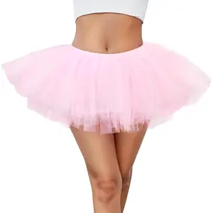 Women 5 Layers Tutu Fluffy Dance Ballet Bubble Skirt Puffy Elastic Tulle Short Skirts Halloween Christmas Costume
