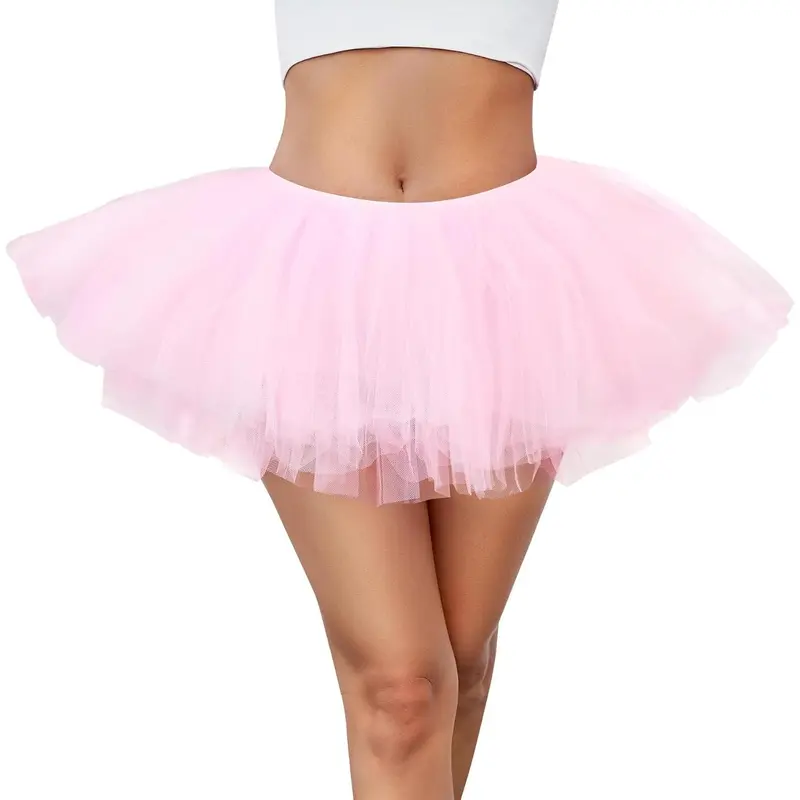 Women 5 Layers Tutu Fluffy Dance Ballet Bubble Skirt Puffy Elastic Tulle Short Skirts Halloween Christmas Costume
