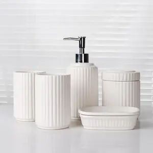 Bathroom Accessory Set Ceramic Bathroom Accessories Set, Classic Design Bathroom Accessories Sets Complete, Home Apartment Modern Bathroom Decor Vanity Countertop,