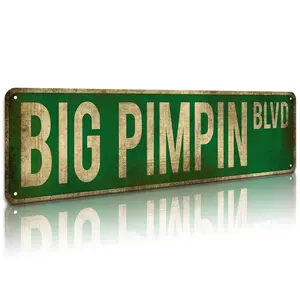 Big Pimpin Blvd Metal Street Tin Sign Funny Vintage Slim Aluminum Street Sign 16 x 4 Inch Wall Art Decor Iron Poster for Home Farmhouse Bar Cafe Indoor Outdoor Gift
