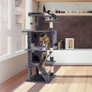 LEMY 55" Cat Tree Condo Tower - Multi-Level Activity Center with Plush Perches, Durable Sisal Scratching Posts and 2 Cozy Hideaways