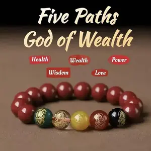 KROAFA Five Wealth Gods — cinnabar bracelet in vermilion red, feng shui jewelry suitable for entrepreneurs and people of all ages; ideal for anniversary celebrations; activates wealth flow, attracts business opportunities, and balances.