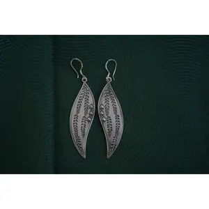 Botanical 990 Fine Silver Dangle Earrings, Leaf Dangles Earrings Silver, Traditional Miao Earrings, Miao Silver Heritage Bohemian Luxe Accessory, Prom Earrings, Ethnic Tribal Style, Silver Dangle Earrings for Women  Search this page