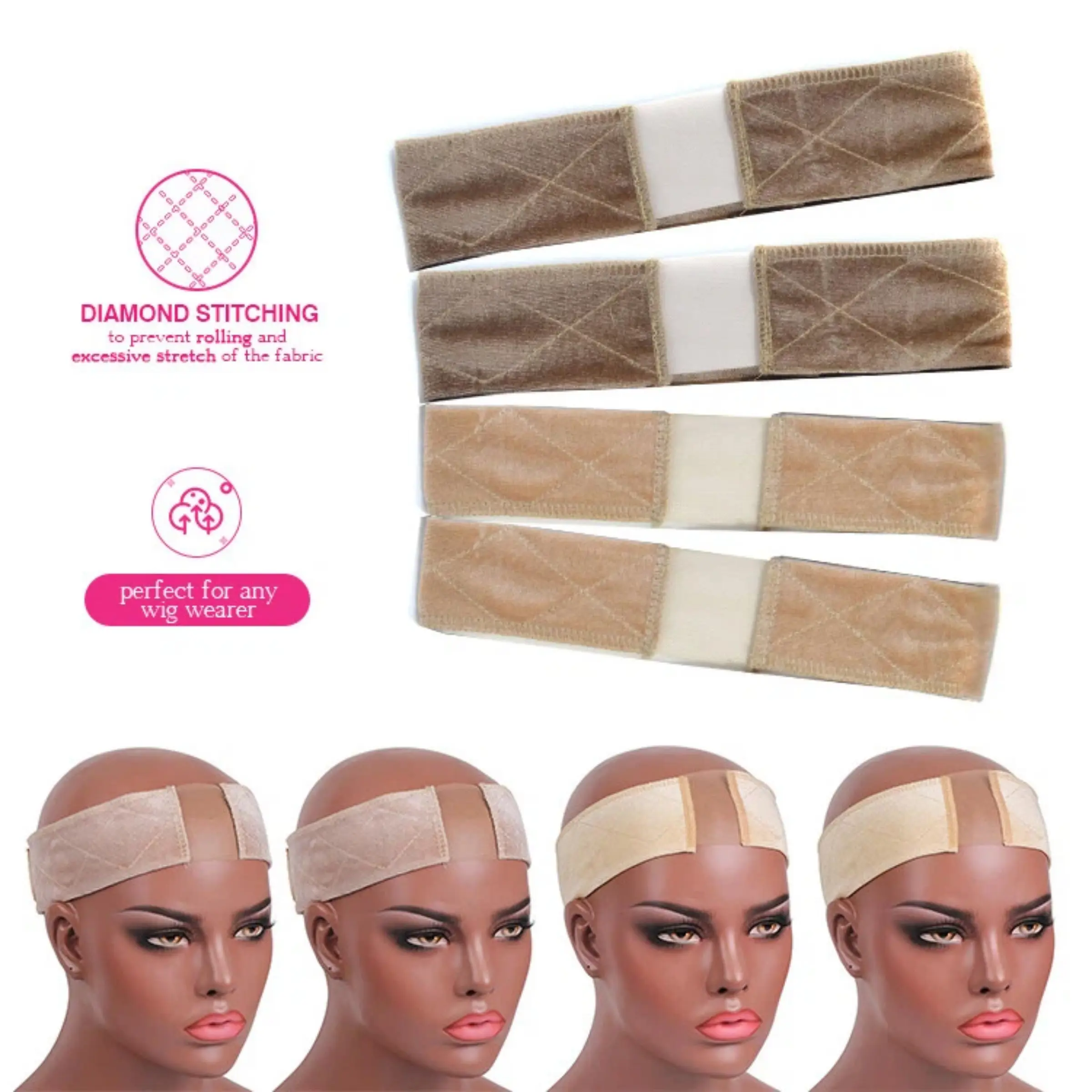 Labhairs 2PCS Lace Wig Grip Band For Human Hair Lace Wig Keep Wig In Place Adjustable Band For Daily Use Fully Adjustable Comfortable Wig Grip No Slip No Glue Needed For Women&Girls Glueless Wig Install Hair Tool Headband Wig Accessories tiktokshopspringg