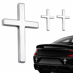 Metal Jesus Christ Cross Badge Stickers for Car & Truck Body Fender Tail - 2.5"×1.8" 3D Christian Auto Emblem Decal, Self Adhesive Waterproof Exterior Decoration Car Accessories (Cross Silver)