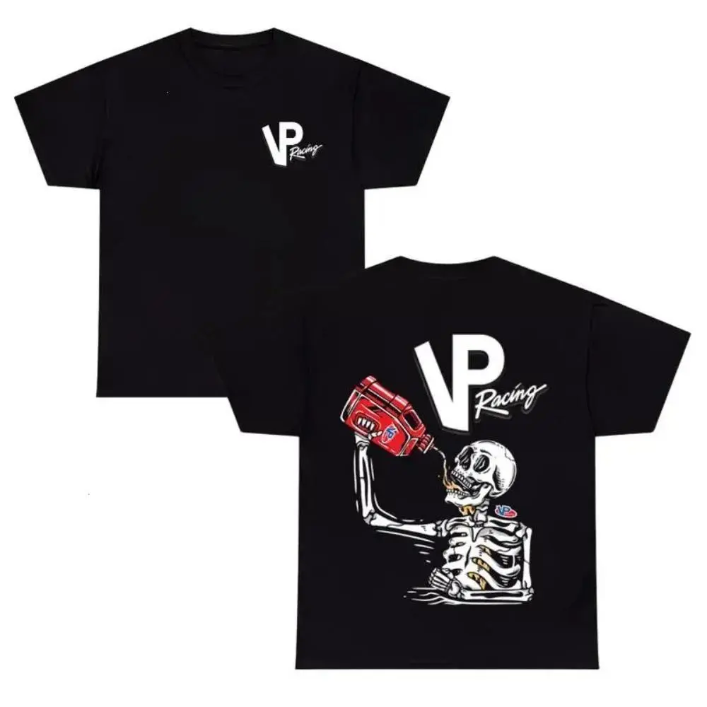 VP Racing Unisex Graphic Tee - Mens Short-Sleeve Top with Black Skeleton Print, Bold Logo, Fuel Jug Artwork, Smooth Fabrics, Motorsports Streetwear, Small Oversized Gym Sports Top, Graphic Tees