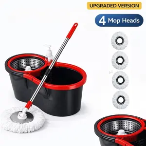 Spin Mop and Bucket with Wringer Set, 360° Spinning Mop System 4 Mop Refill