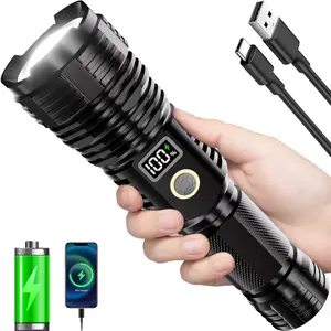 Super Bright XHP70 Tactical Flashlight - 30W High Lumens LED, USB-C Rechargeable, Zoomable 5 Modes, Waterproof Emergency Light for Camping & Home Security (26650 Battery Included)