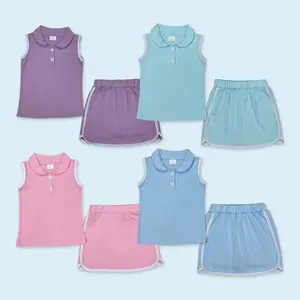 Kids girls short sleeve polo shirt matching shorts summer clothing set