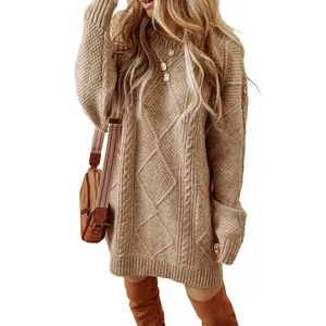 Women's Casual Elegant Knitted Off Shoulder Loose Sweater Dress - Long Sleeve, Knee Up, Solid Color Pattern, 100% Polyester Fiber, Winter Wear Women's Knitted FabricRAIMENTRY