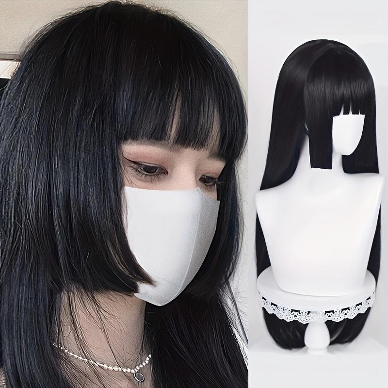 A Long, Sleek Black Wig Featuring Bangs, Designed in a Princess Cut Style.This -Looking Synthetic Hair Wig Is Perfect for Women, Suitable for Cosplay And Everyday Use, Including Parties, Christmas Celebrations, And Music Festivals