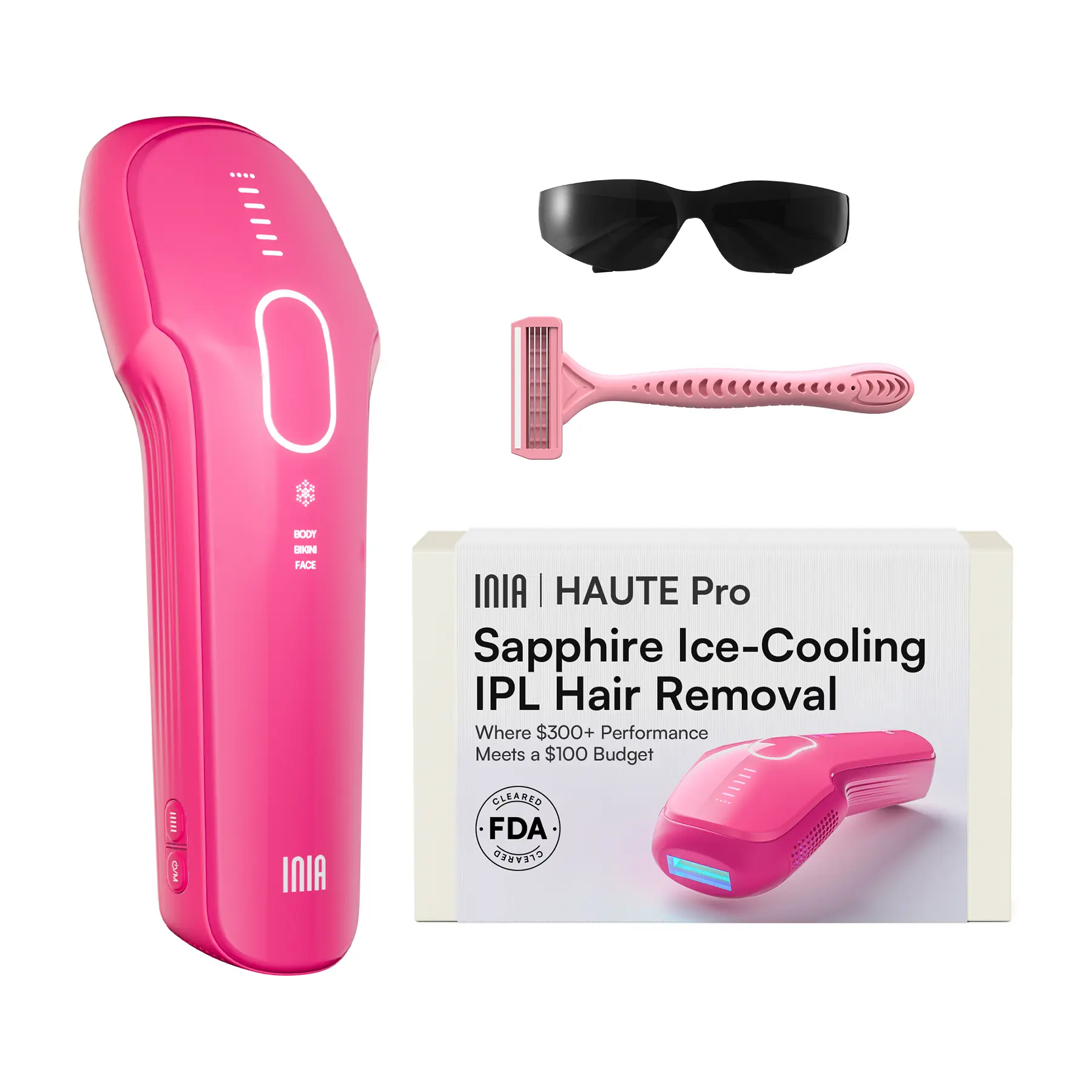INIA HAUTE Pro Sapphire Ice-Cooling IPL Hair Removal Device – Painless, FDA Cleared, Full Body & Bikini Use, Long-Lasting Results for Women & Men, 2-Year Warranty – Stay Cool & Smooth, Summer Beauty Gift Ideas