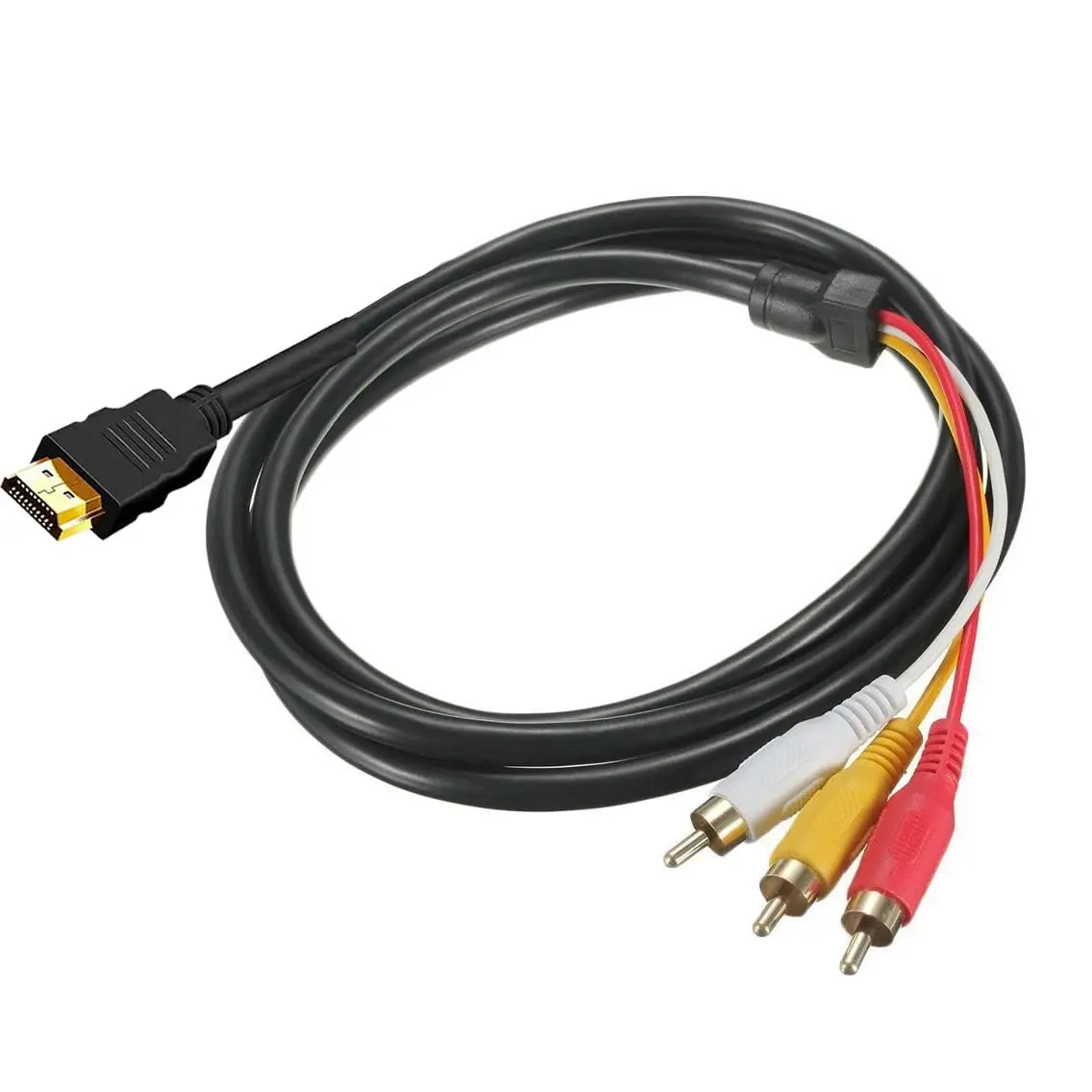 HDMI to 3-RCA Audio Video AV Cable Adapter, 1080P 5ft/1.5m Male Connector Transmitter for TV, HDTV, DVD (Works Only with Signal-Transferring Devices or HDMI-AV Adapters)