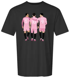 Three Soccer Stars One Team Inter Miami USA Soccer Team Sergio Busquets Leo Messi Luis Suarez Adults Unisex T-Shirt