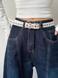 Women's Y2K Hollow Out Star Eye Belt, Vintage Punk Style Denim Jeans Accessory, Versatile Casual Fashion Small Batch Leather Belt, Pu Leather Belts
