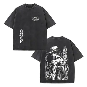 Portgas D. Ace One Piece Washed Oversized T Shirt Fire Fist Graphic Retro Pirate Anime Tee Unisex Cotton Streetwear Casual Top Gift for Fans 2026