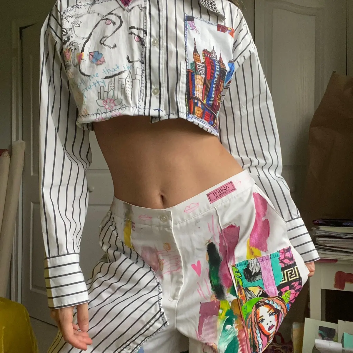 1/1 Reworked Pinstripe Top & Shorts Set