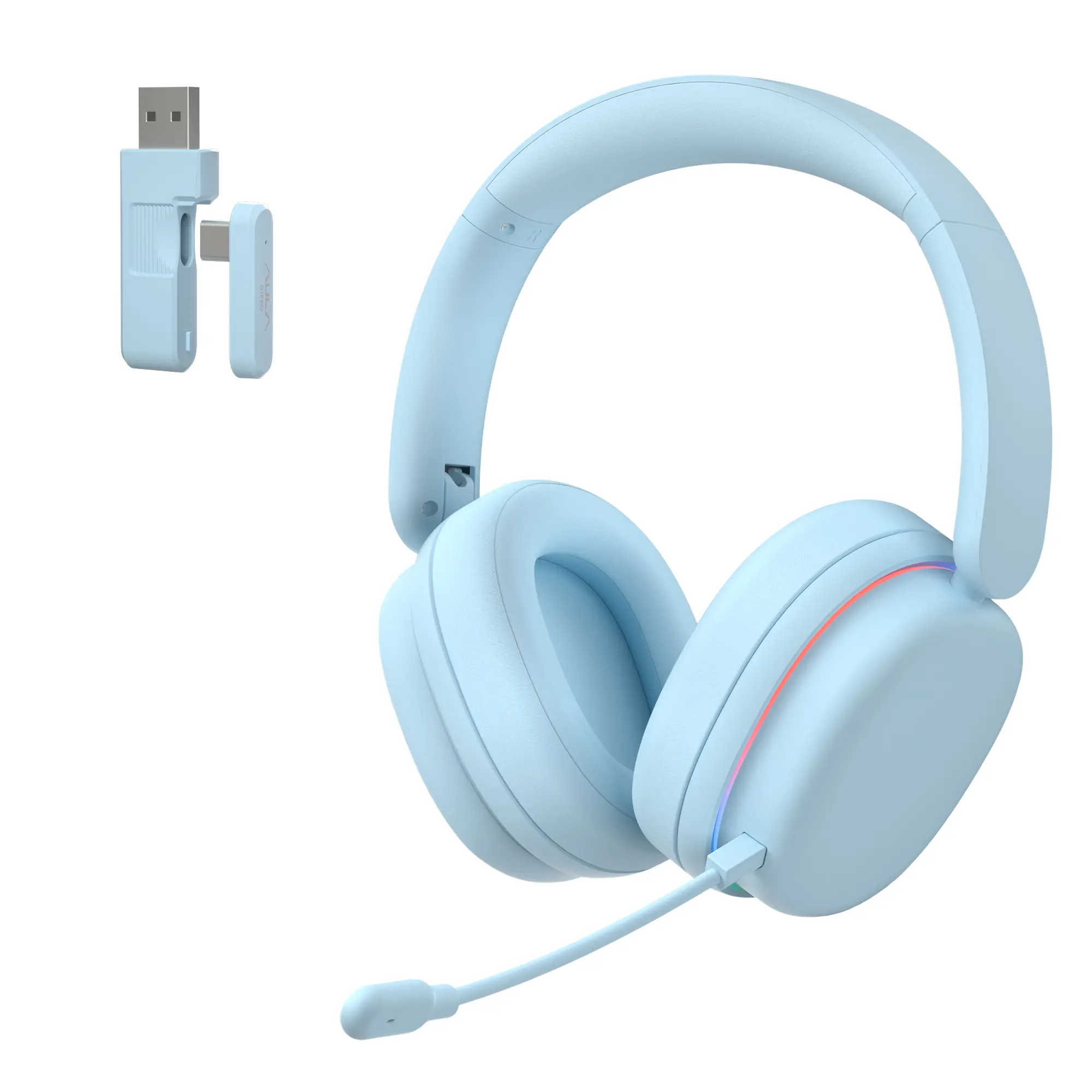 AULA G7 Pro Sky Blue Wireless Gaming Headphones with Mic, 7.1 Surround Sound Over-Ear Headset, 10ms Low Latency, Bluetooth 5.3, RGB, Noise-Canceling Mic for PC PS5 Switch