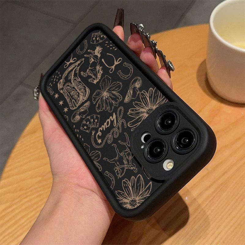 A Black Classic Western Boot Pattern Case for iPhone 17 Pro Max 16 16e 15 14 Plus 13 12 Mini 11 Air X XS Pattern Soft TPU Rubber Camera Protection Rugged Mobile Phone Cover Gift 2D printing