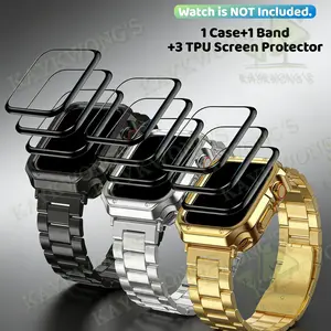 KAYKWONG'S Watch Band Accessories Set, Include 1 Stainless Steel Metal Strap, 1 Polished TPU Case & 3 TPU Surface Protection Films，Fit For iWatch Series 11/10/9/8/7/SE2/SE/6/5/4/3/2/1, Smart Watch Accessories for 38/40mm/41mm/44mm/45mm/46mm/49mm, Wearable