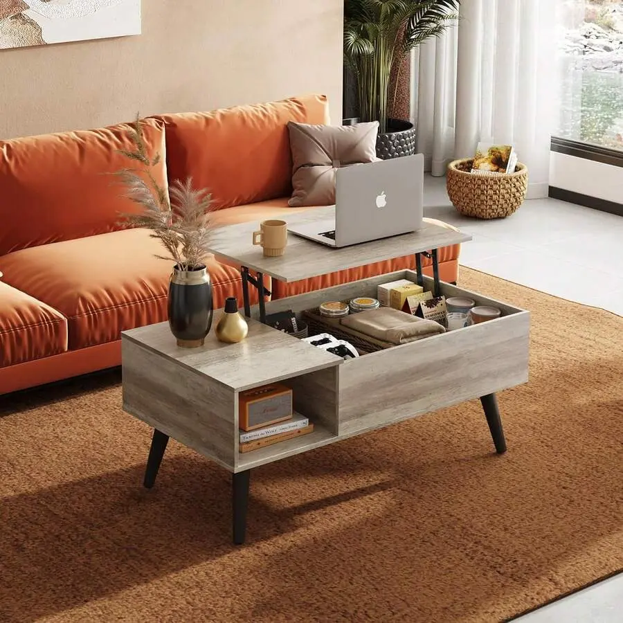 Coffee  For Living Room, Lift Top Coffee   Storage, Small Rising Wooden Dining Center   Storage Shelf & Hidden Compartment table Mirrored Console with Inlay Marble Mobile Standing Desk Wheels
