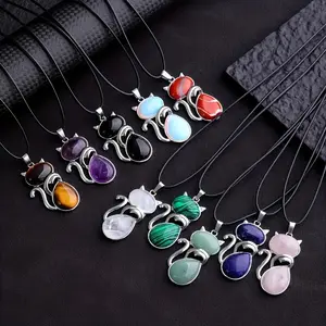 5Pcs Cat Pendant Chain Necklace Set, Cat Charm With Pu Leather Chain Fashion Jewelry for Men's And Women's, Daily Occasion, All Seasons, Spring Festival, DIY Making, Holiday Gift