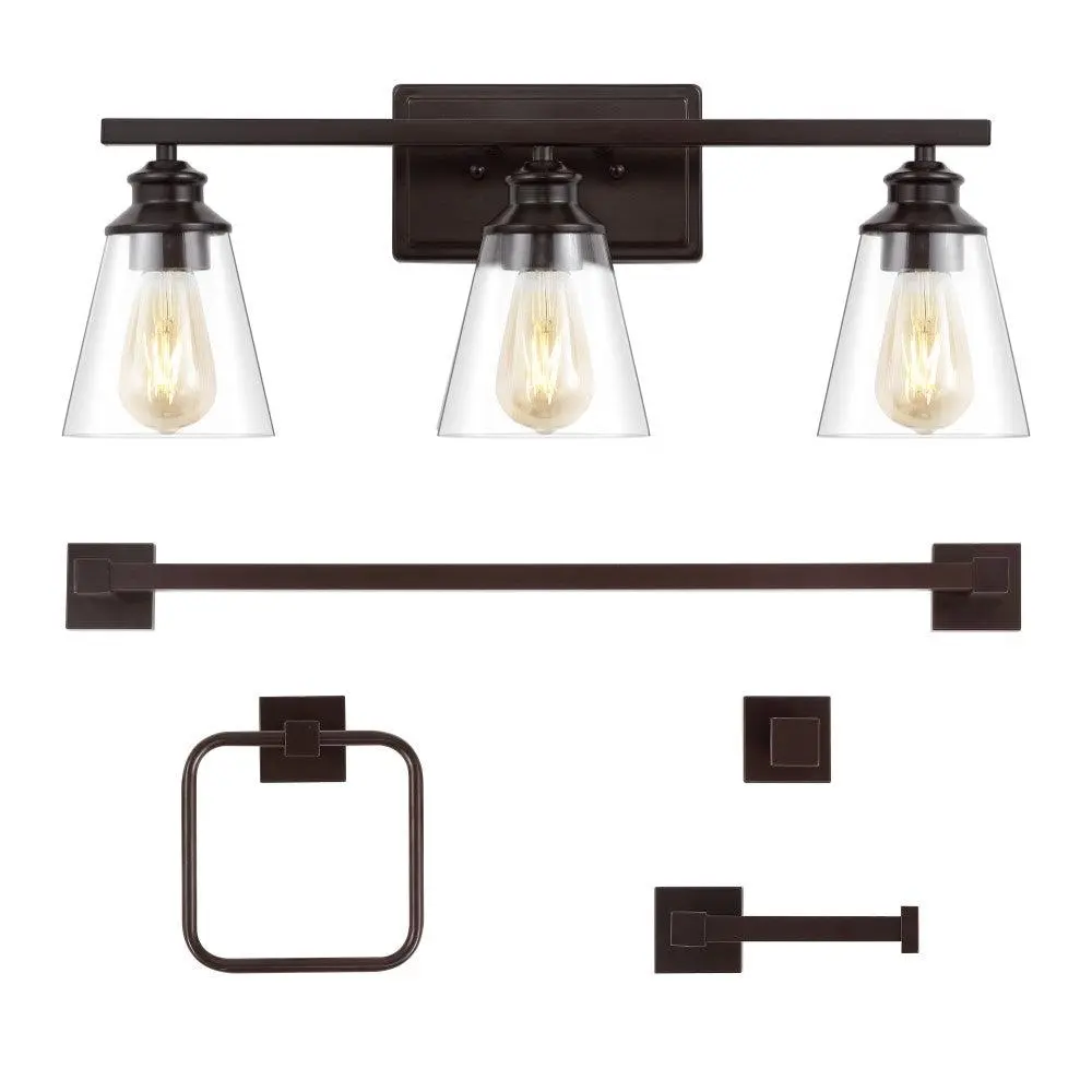 JONATHAN Y Arlo 22.88" 3-Light Vintage Classic Vanity Light with Bathroom Hardware Accessory Set