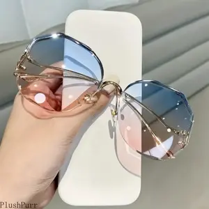 2026 New Release Unisex Stylish Glasses, Trendy Casual Sunglasses, Square-Ellipse Shape, Frameless Gradient Tinted Lenses, Rose Gold Accent, Titanium Temples, Protective Case, Summer Sports Gift outdoorfun