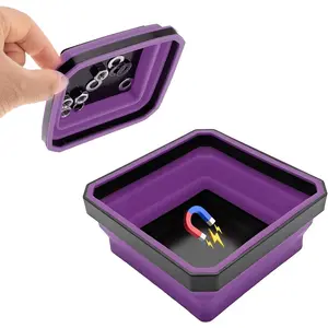 Collapsible   Tray, 4.5 Inch Foldable  Square  Tray, Tool Tray Set with Double-Sided  Base for Screw  Nuts Pins,  Accessories ()