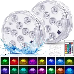2 PACK Magnet Submersible LED Lights with Suction Cups, Remote (RF), IP68 Full Waterproof Bathtub