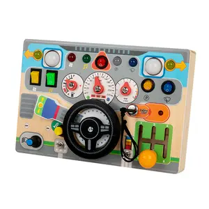 Develop Intelligence and Hands-on Skills, Montessori Wooden Busy Board with Multiple LED Light Switches, Sensory Toy, Light Switch, Travel Toy, Suitable for Babies and Toddlers Over 1 Year Old, Happy Busy Board, Toddler Switch Toy