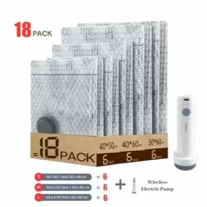 Reusable space saver,Vacuum Storage Bags for Travel with Rechargeable air Pump, 9/18 Pack Carry-on Size Compression bags,Packing for Luggage and Suitcase, Space Saver Bags for Clothes and Clothing Travel,Cordless Travel Vacuum Bag Set